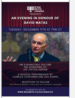 The Justice Hunter, Yolanda Papini Pollock’s new documentary about David Matas premieres in Wpg on Dec 17,2024 -There is also a children’s book