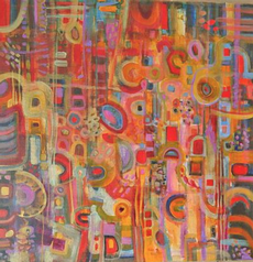 Genevie Henderson- award winning artist from Winnipeg. “Tapestry Number 9” 30 x 30 To see all of Genevie’s exquisite work available at Bulrushes visit her on line gallery on our webpage, www.bulrushesgallery.ca.