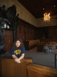 Rhonda Spivak in Courtroom 600, Nuremberg Palace of Justice, Germany