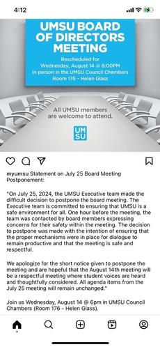 Post by UMSU outlining why they cancelled the July 25 meeting