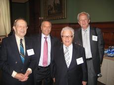 The late Holocaust survivor Peter Jablonski of Thornhill (left) at the Ontario legislature in 2009 with the two children he saved in Warsaw: the late Walter Saltzberg of Winnipeg (second from right) and George Mandelbaum (right), a young cousin he smuggled out of the Warsaw Ghetto. Saltzberg's son George is second from left. (Photo courtesy George Saltzberg)
